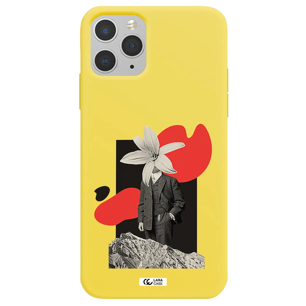 a man in a suit with a flower head Apple iPhone 11 pro max Silicone canary yellow Case