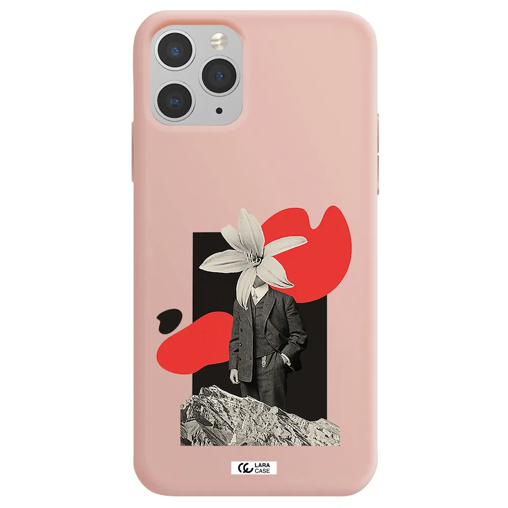 a man in a suit with a flower head Apple iPhone 11 pro max Silicone pastel pink Case