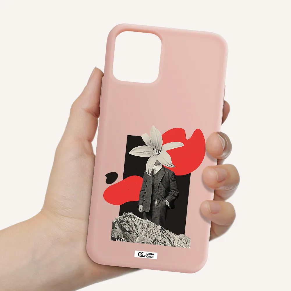a man in a suit with a flower head Apple iPhone 11 pro max Silicone pastel pink Case
