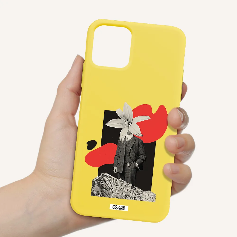 a man in a suit with a flower head Apple iPhone 11 pro Silicone canary yellow Case