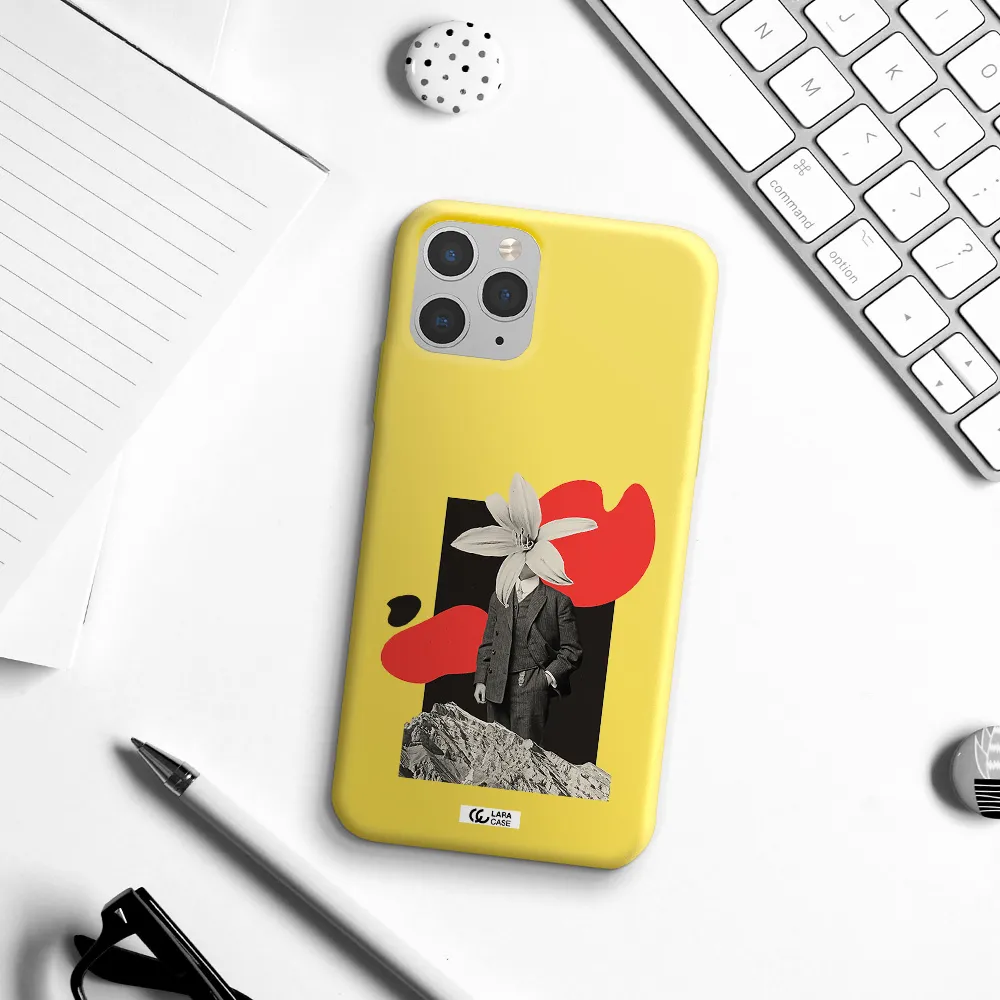 a man in a suit with a flower head Apple iPhone 11 pro Silicone canary yellow Case
