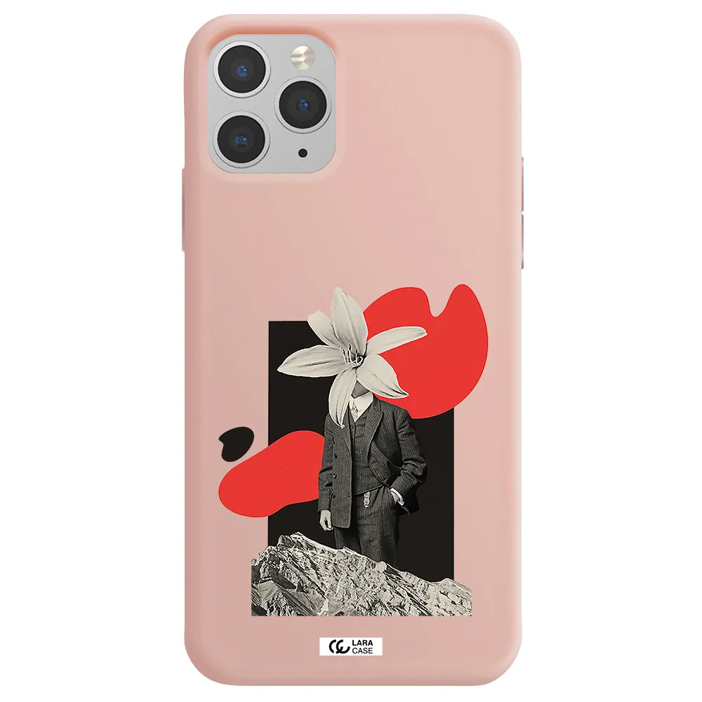 a man in a suit with a flower head Apple iPhone 11 pro Silicone pastel pink Case