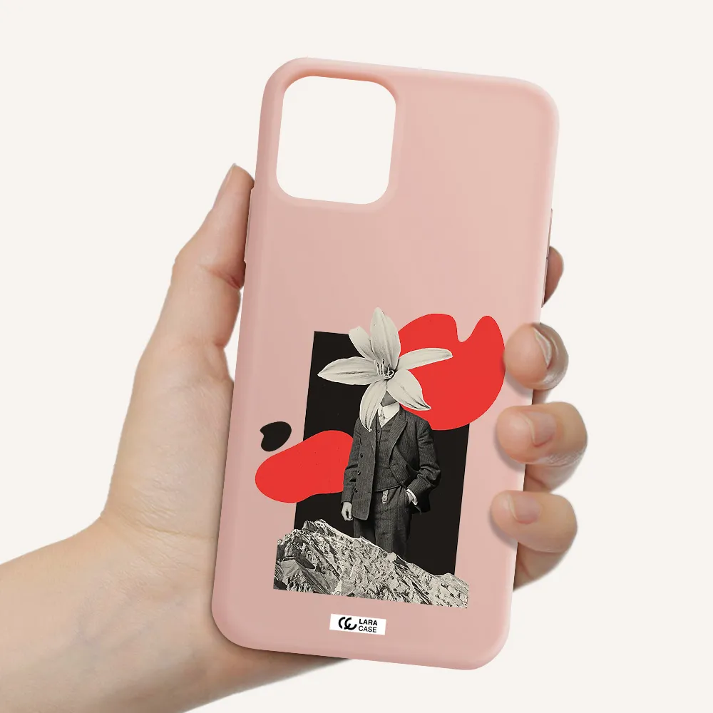 a man in a suit with a flower head Apple iPhone 11 pro Silicone pastel pink Case