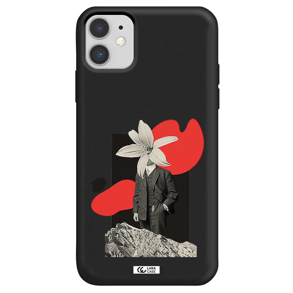 a man in a suit with a flower head Apple iPhone 11 Silicone black Case