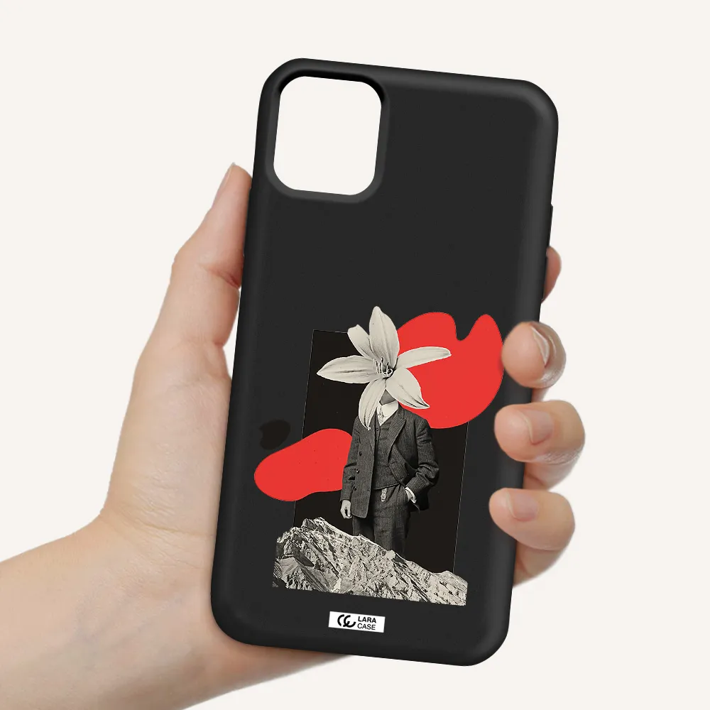 a man in a suit with a flower head Apple iPhone 11 Silicone black Case