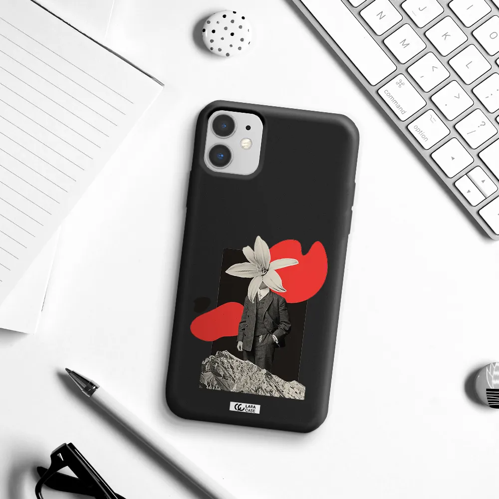 a man in a suit with a flower head Apple iPhone 11 Silicone black Case