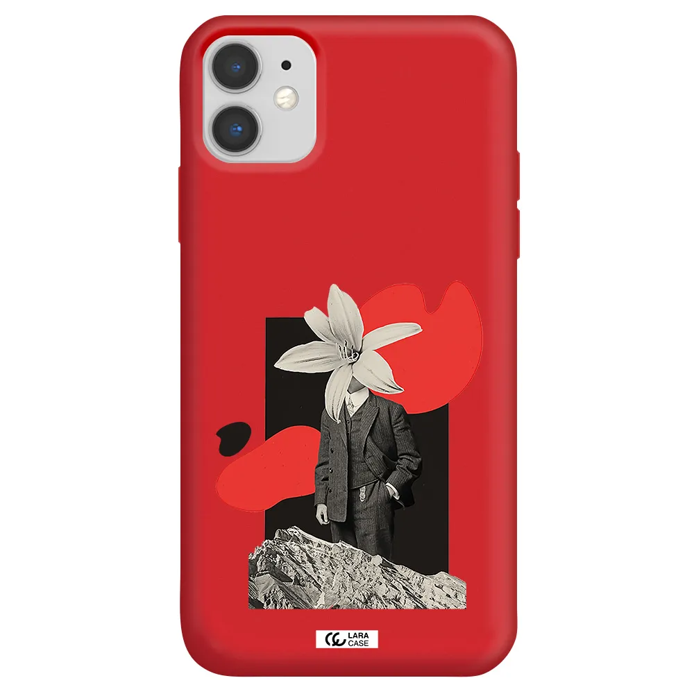 a man in a suit with a flower head Apple iPhone 11 Silicone Imperial Red Case