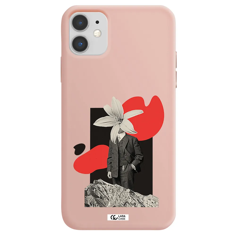 a man in a suit with a flower head Apple iPhone 11 Silicone pastel pink Case