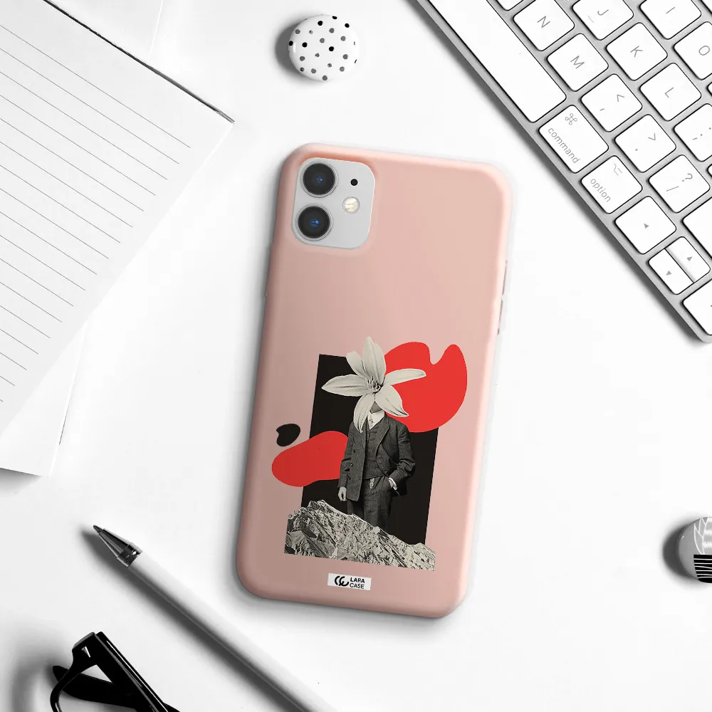 a man in a suit with a flower head Apple iPhone 11 Silicone pastel pink Case