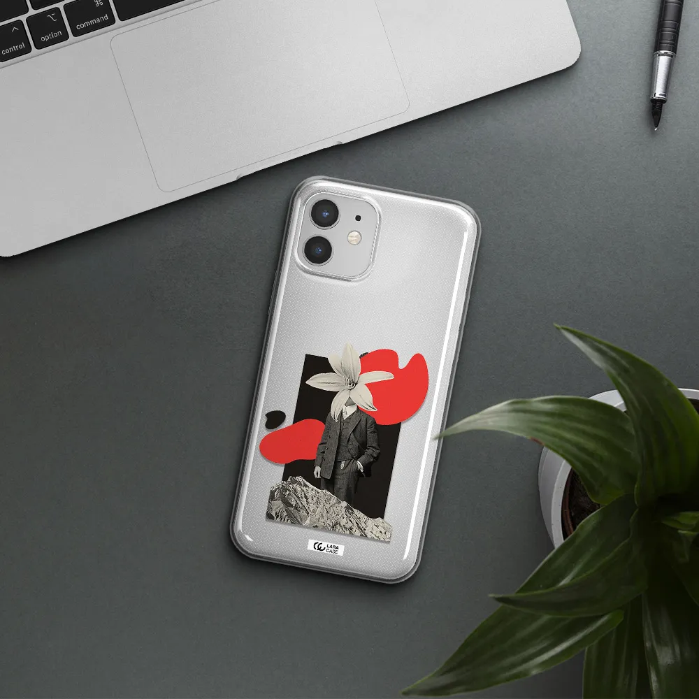 a man in a suit with a flower head Apple iPhone 12 Clear TPU Case