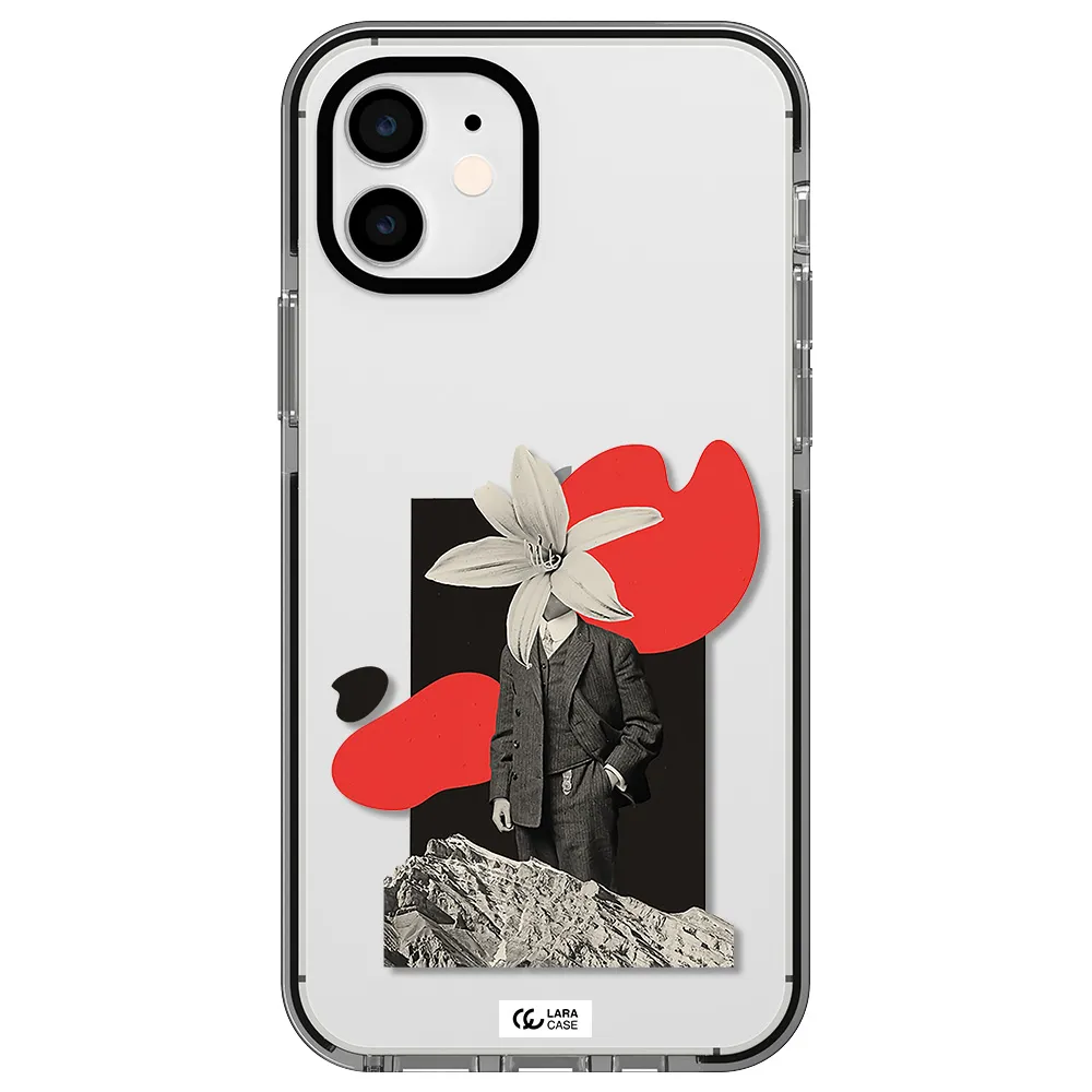 a man in a suit with a flower head Apple iPhone 12 impact black border Case