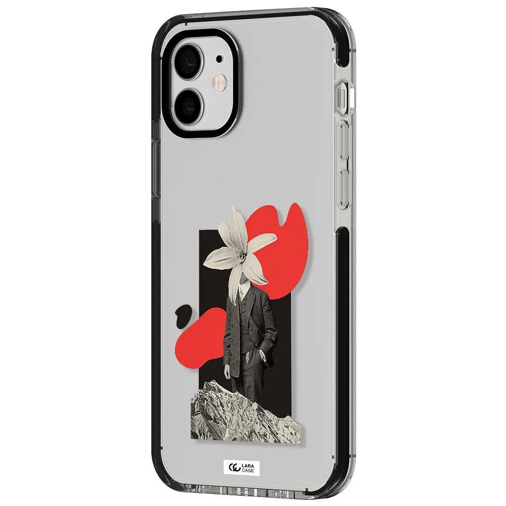 a man in a suit with a flower head Apple iPhone 12 impact black border Case