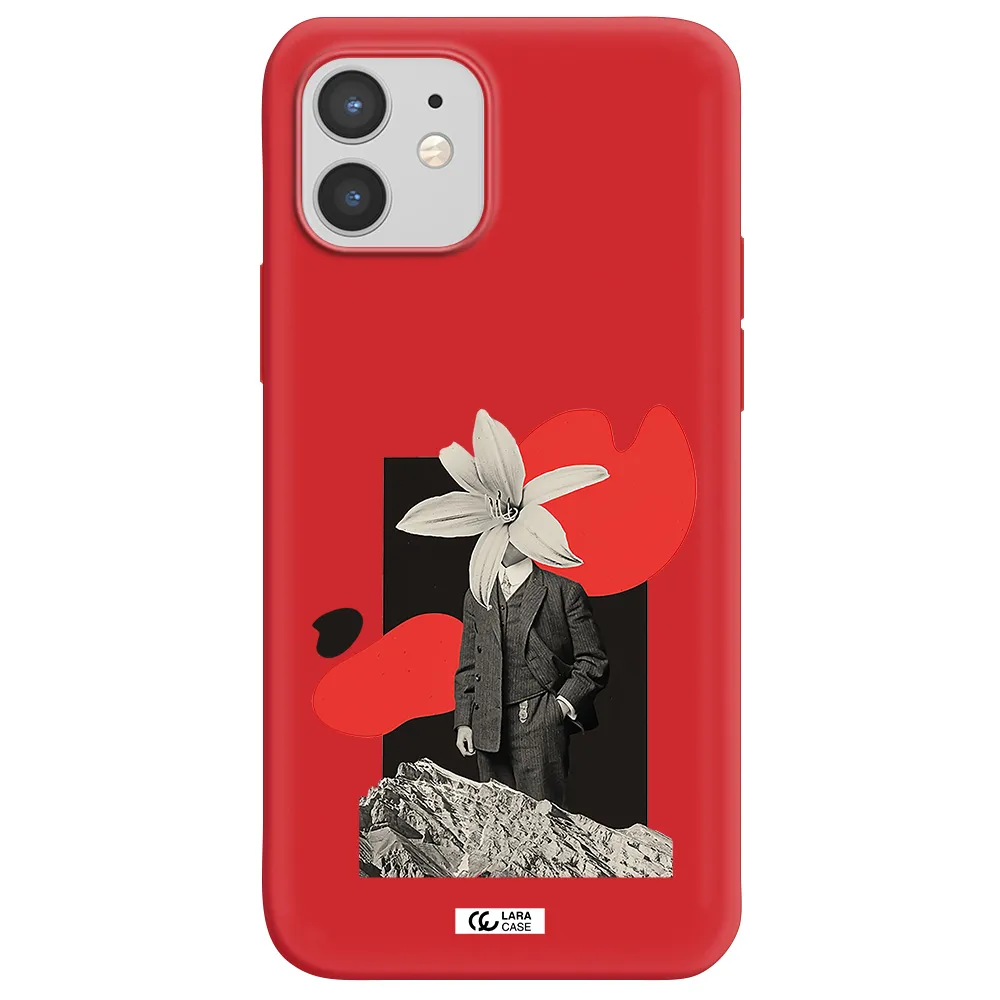 a man in a suit with a flower head Apple iPhone 12 mini Silicone Imperial Red Case