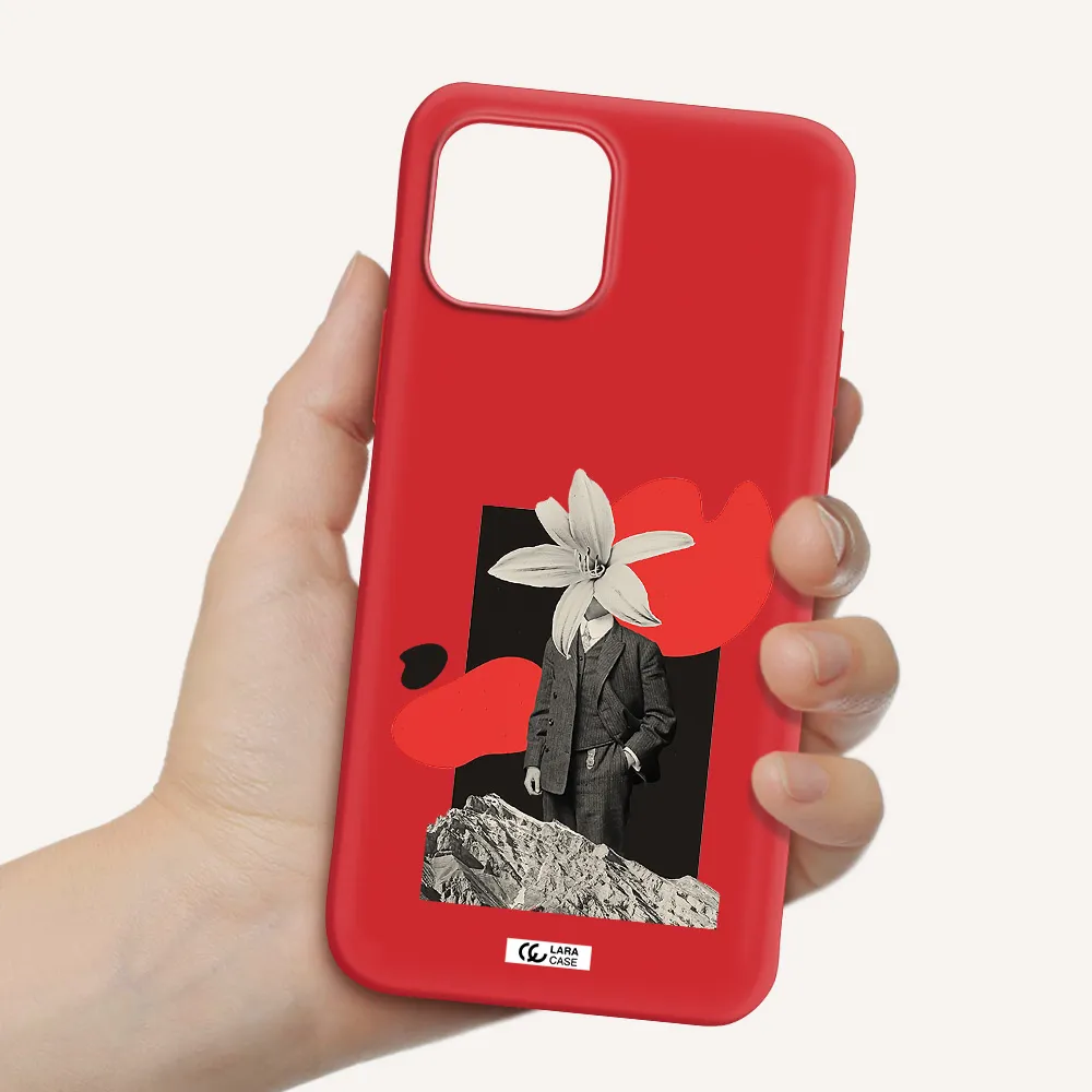 a man in a suit with a flower head Apple iPhone 12 mini Silicone Imperial Red Case