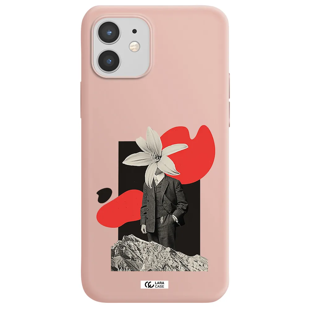 a man in a suit with a flower head Apple iPhone 12 mini Silicone pastel pink Case