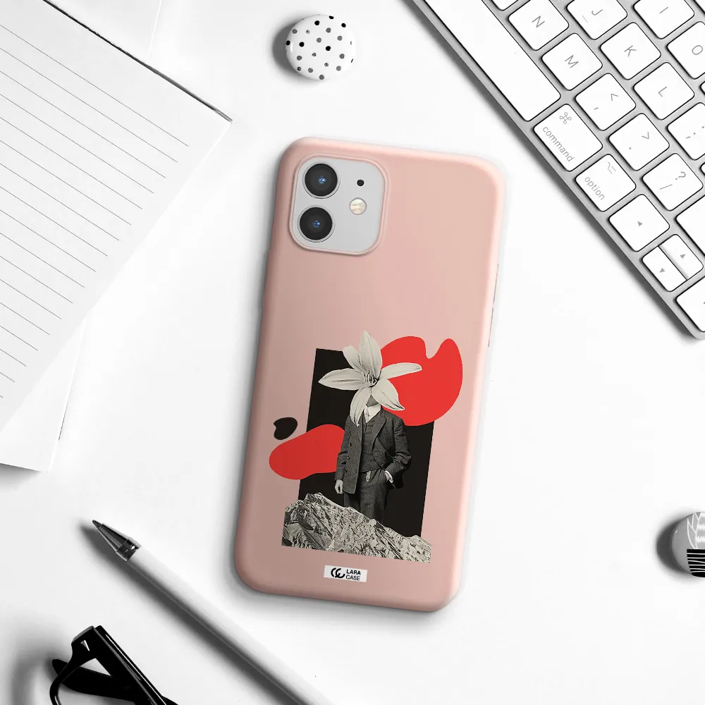 a man in a suit with a flower head Apple iPhone 12 mini Silicone pastel pink Case