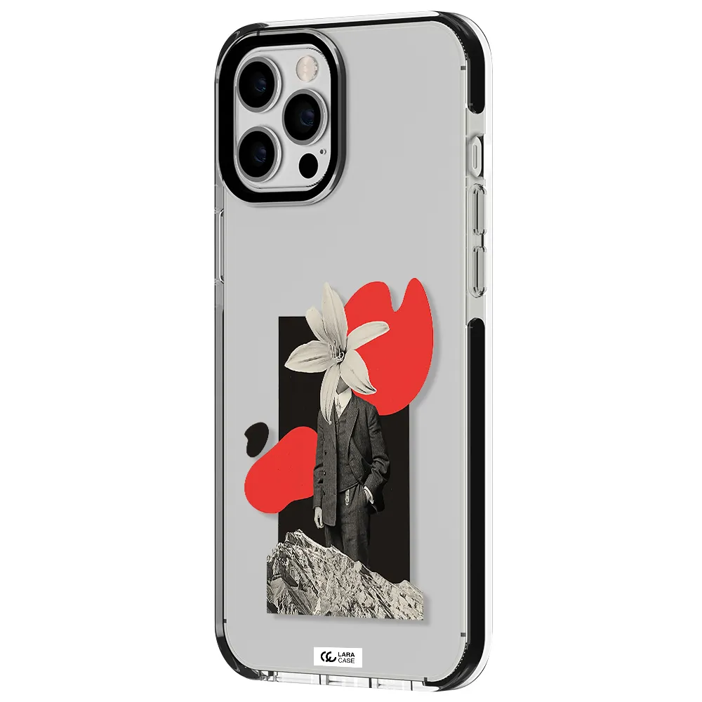 a man in a suit with a flower head Apple iPhone 12 pro max impact black border Case