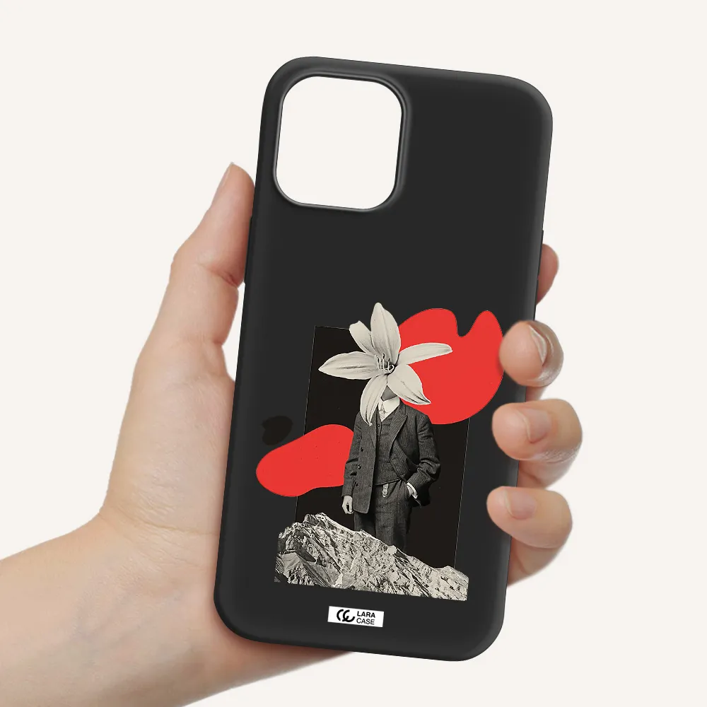 a man in a suit with a flower head Apple iPhone 12 pro max Silicone black Case