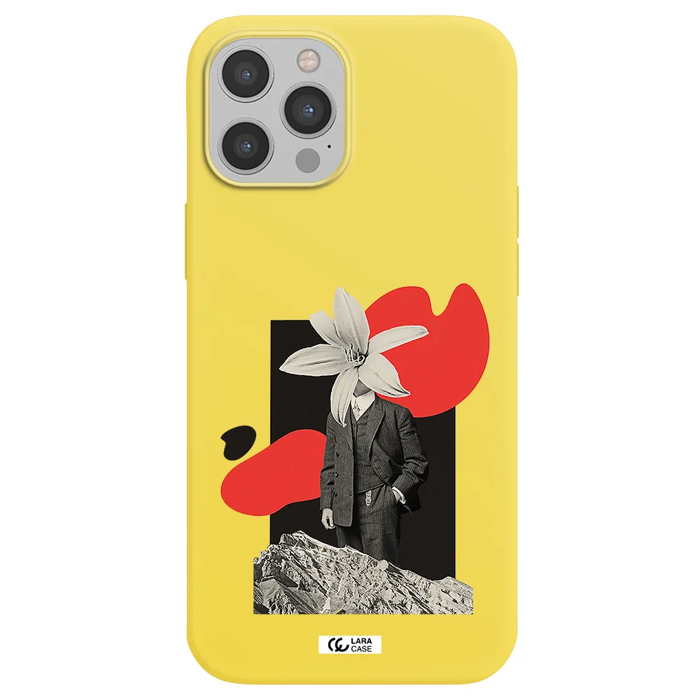 a man in a suit with a flower head Apple iPhone 12 pro max Silicone canary yellow Case