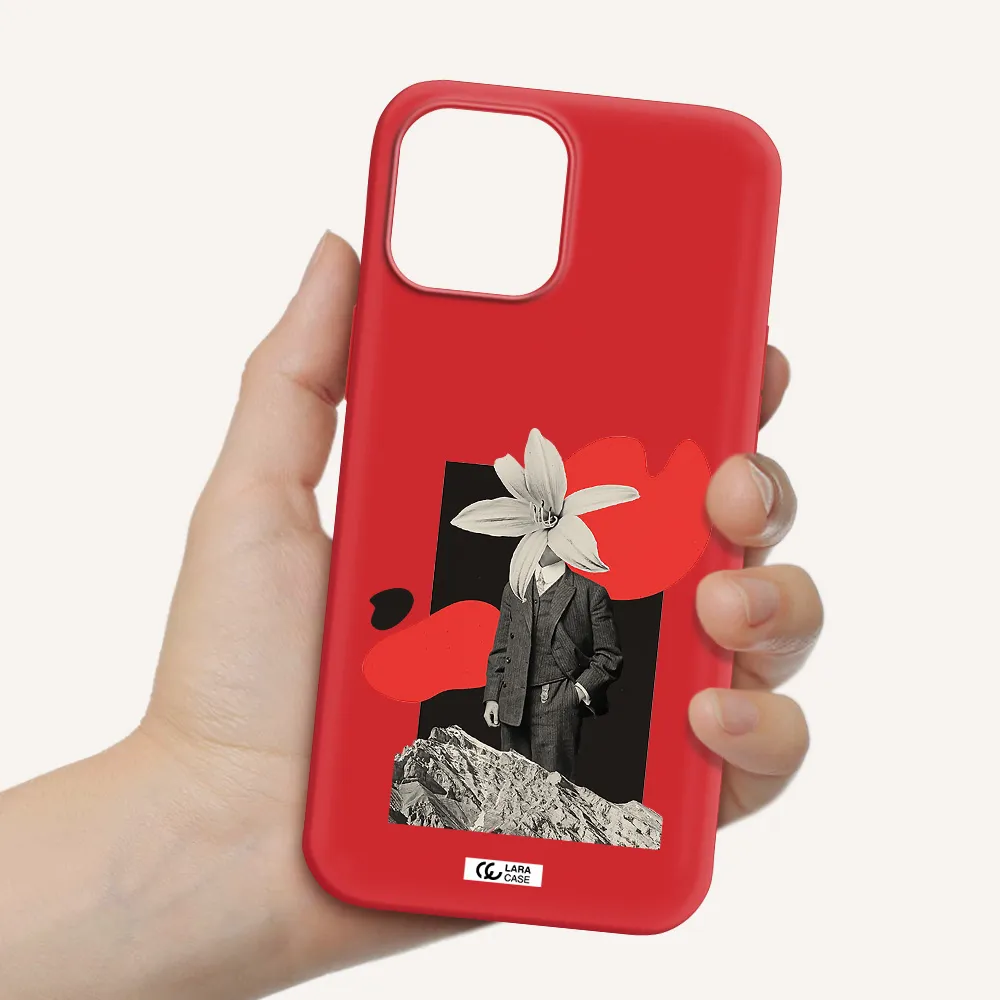 a man in a suit with a flower head Apple iPhone 12 pro max Silicone Imperial Red Case