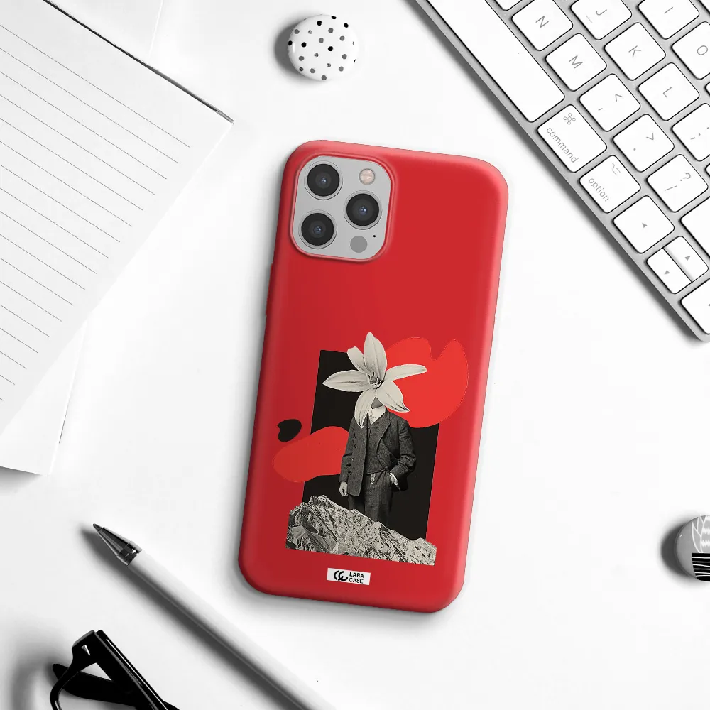 a man in a suit with a flower head Apple iPhone 12 pro max Silicone Imperial Red Case