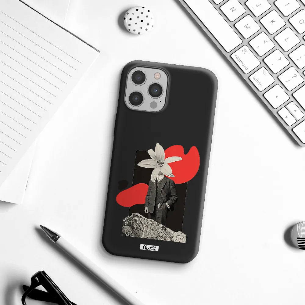 a man in a suit with a flower head Apple iPhone 12 pro Silicone black Case