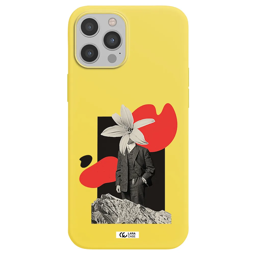 a man in a suit with a flower head Apple iPhone 12 pro Silicone canary yellow Case