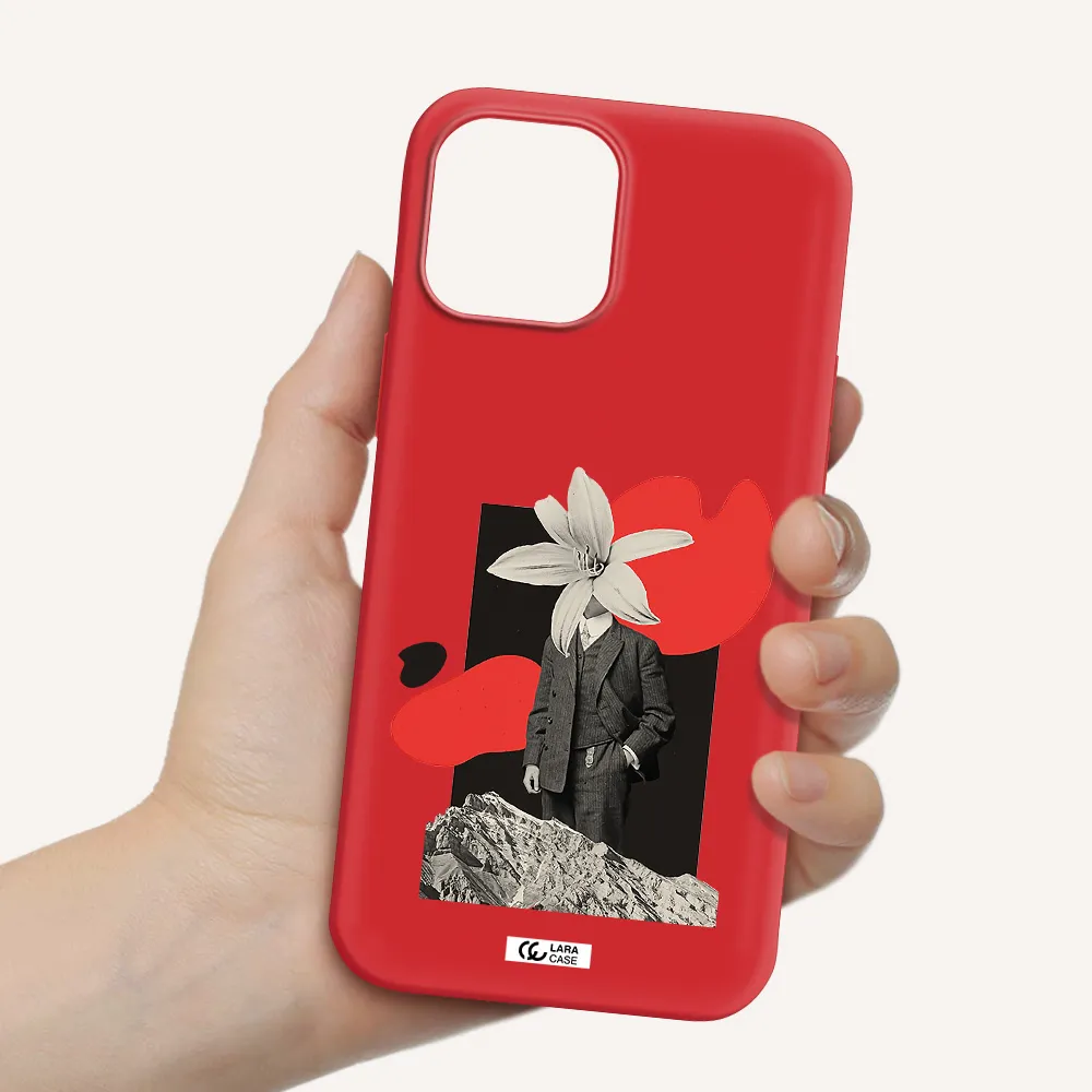 a man in a suit with a flower head Apple iPhone 12 pro Silicone Imperial Red Case
