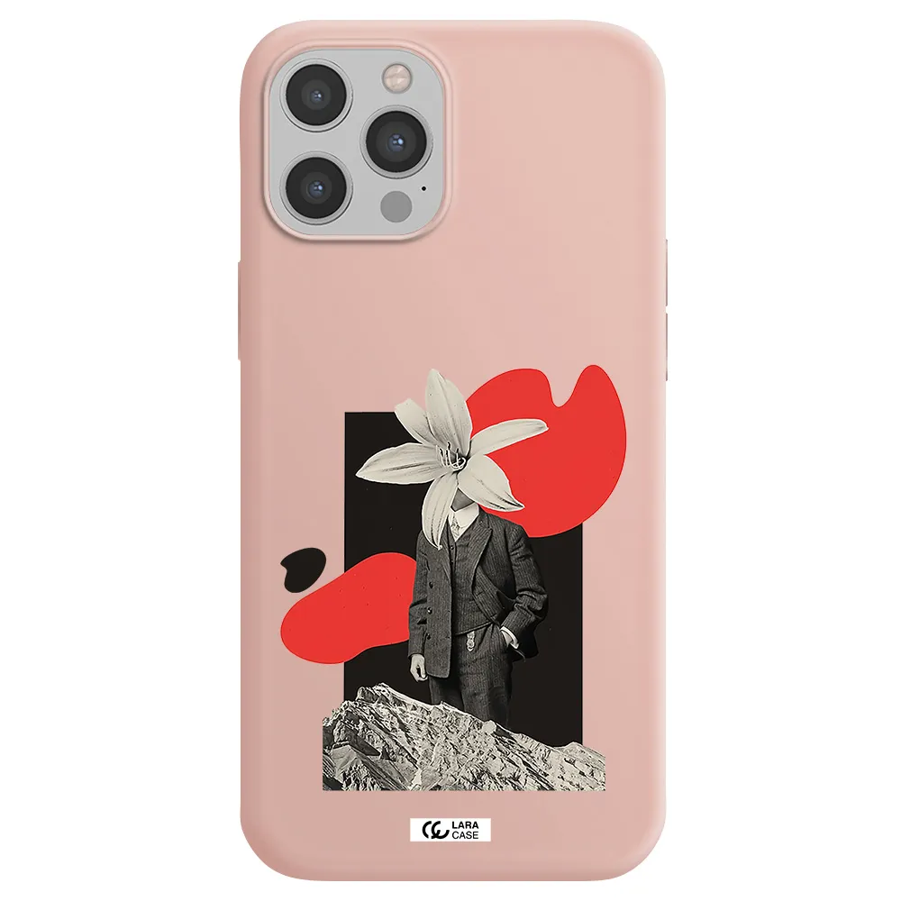 a man in a suit with a flower head Apple iPhone 12 pro Silicone pastel pink Case