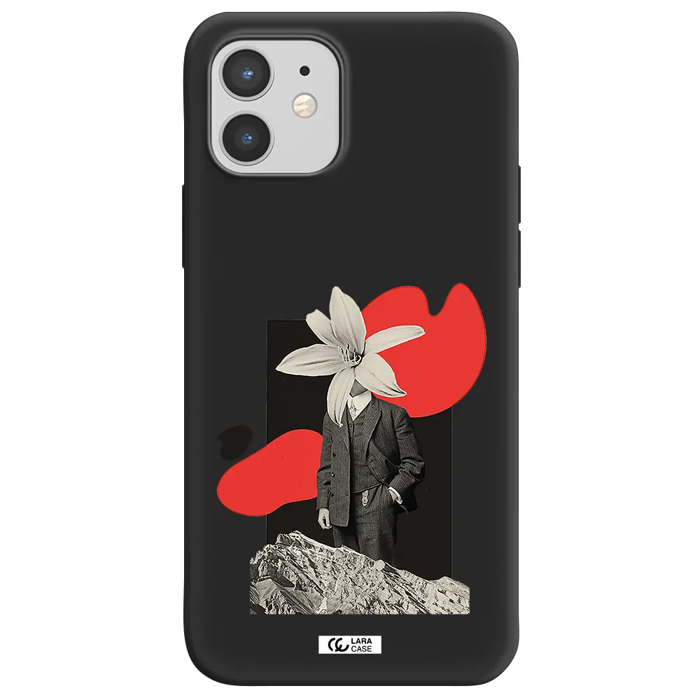 a man in a suit with a flower head Apple iPhone 12 Silicone black Case