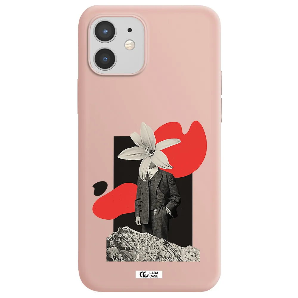a man in a suit with a flower head Apple iPhone 12 Silicone pastel pink Case