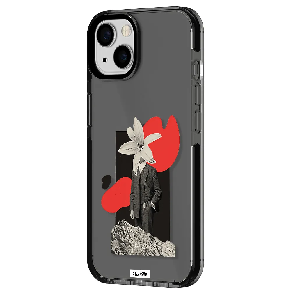 a man in a suit with a flower head Apple iPhone 13 impact Smoke Black Case