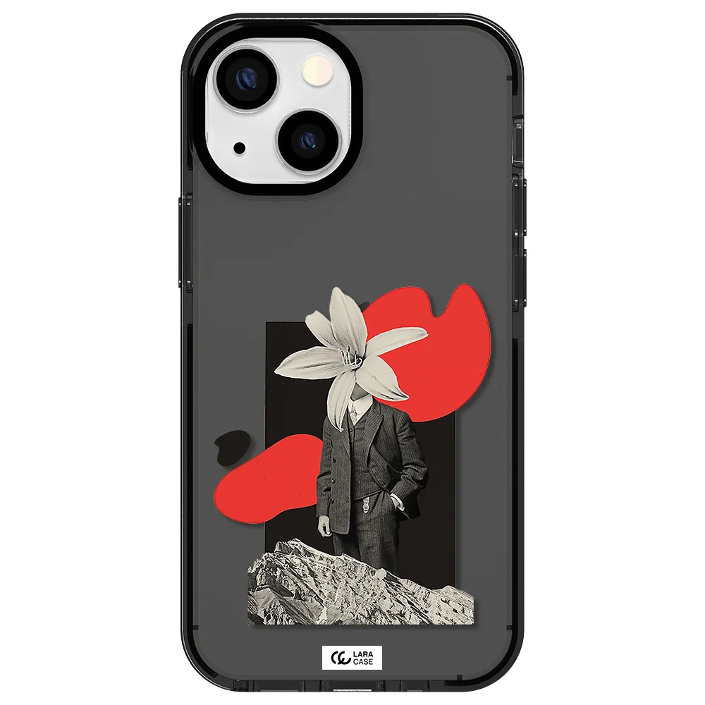 a man in a suit with a flower head Apple iPhone 13 mini impact Smoke Black Case