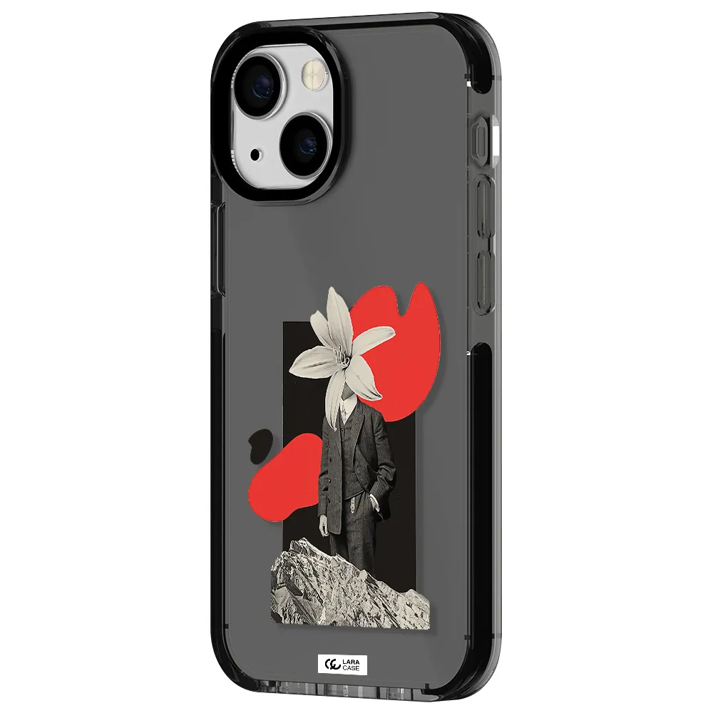 a man in a suit with a flower head Apple iPhone 13 mini impact Smoke Black Case
