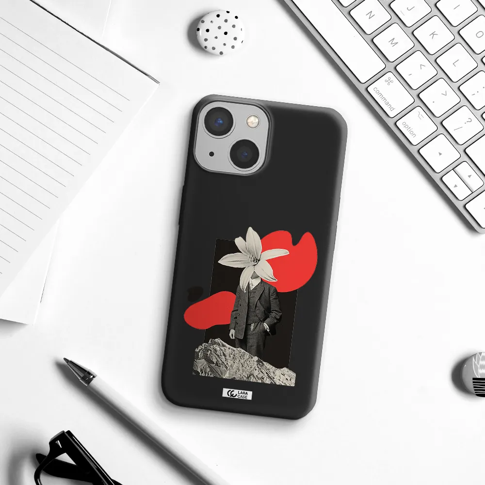 a man in a suit with a flower head Apple iPhone 13 mini Silicone black Case