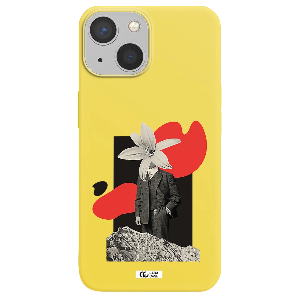 a man in a suit with a flower head Apple iPhone 13 mini Silicone canary yellow Case