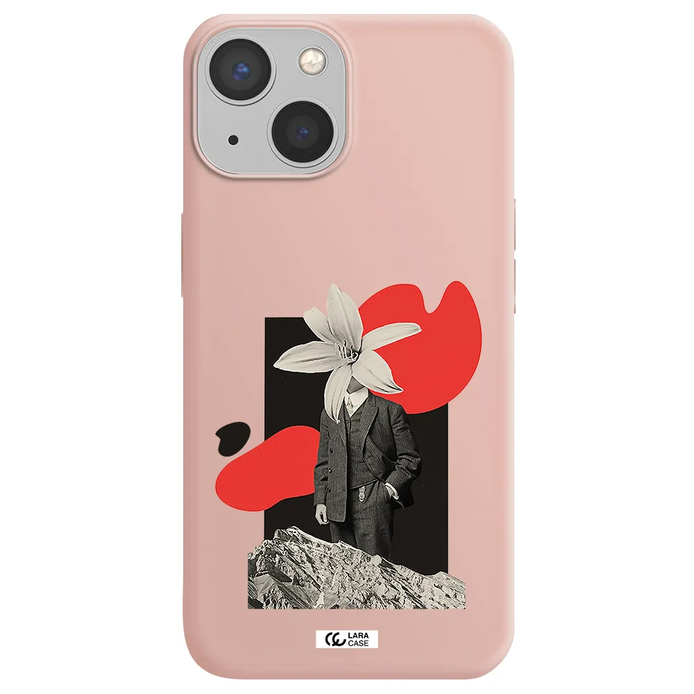 a man in a suit with a flower head Apple iPhone 13 mini Silicone pastel pink Case