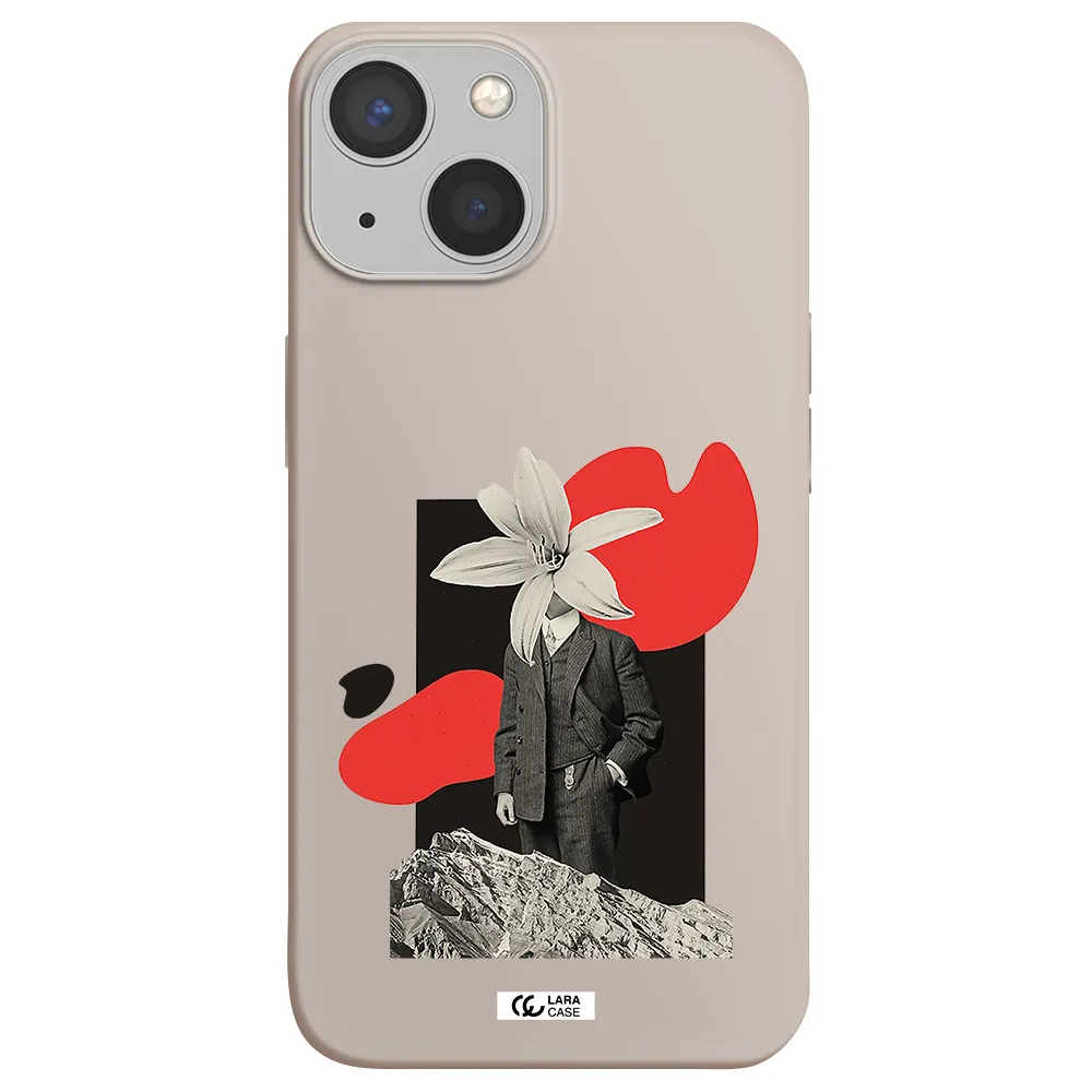 a man in a suit with a flower head Apple iPhone 13 mini Silicone Stone Case