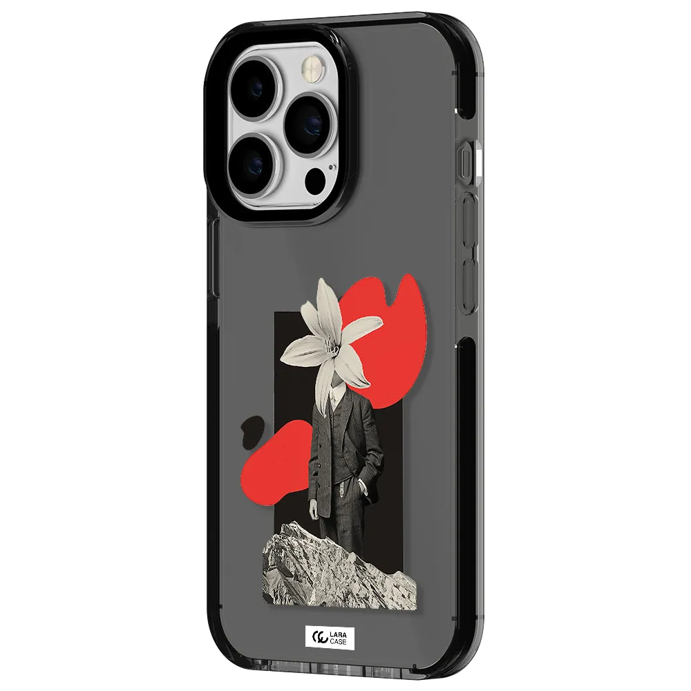 a man in a suit with a flower head Apple iPhone 13 Pro impact Smoke Black Case