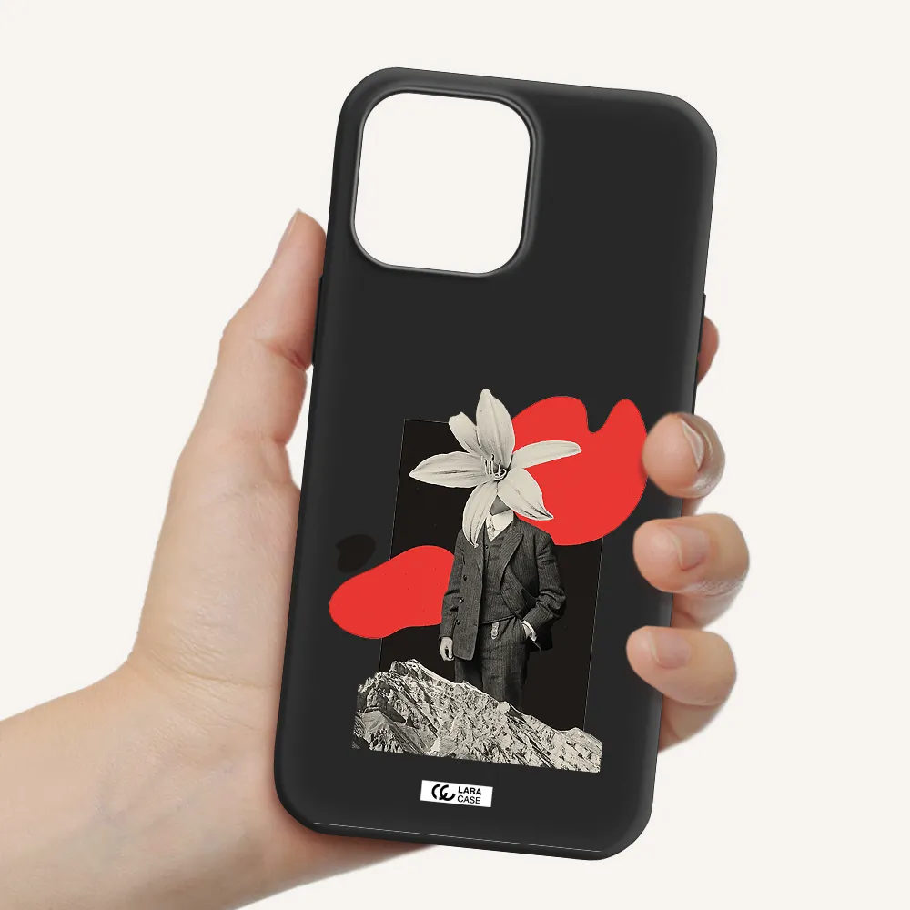 a man in a suit with a flower head Apple iPhone 13 Pro Max Silicone black Case