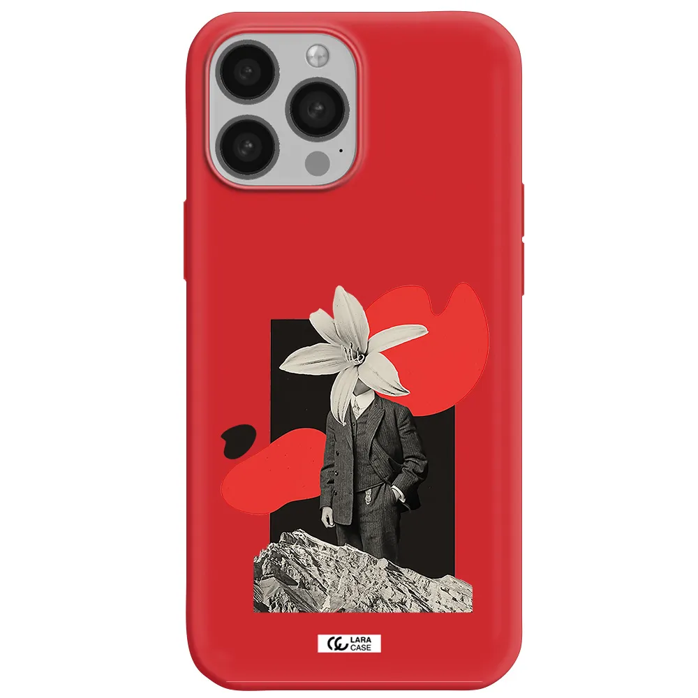 a man in a suit with a flower head Apple iPhone 13 Pro Max Silicone Imperial Red Case