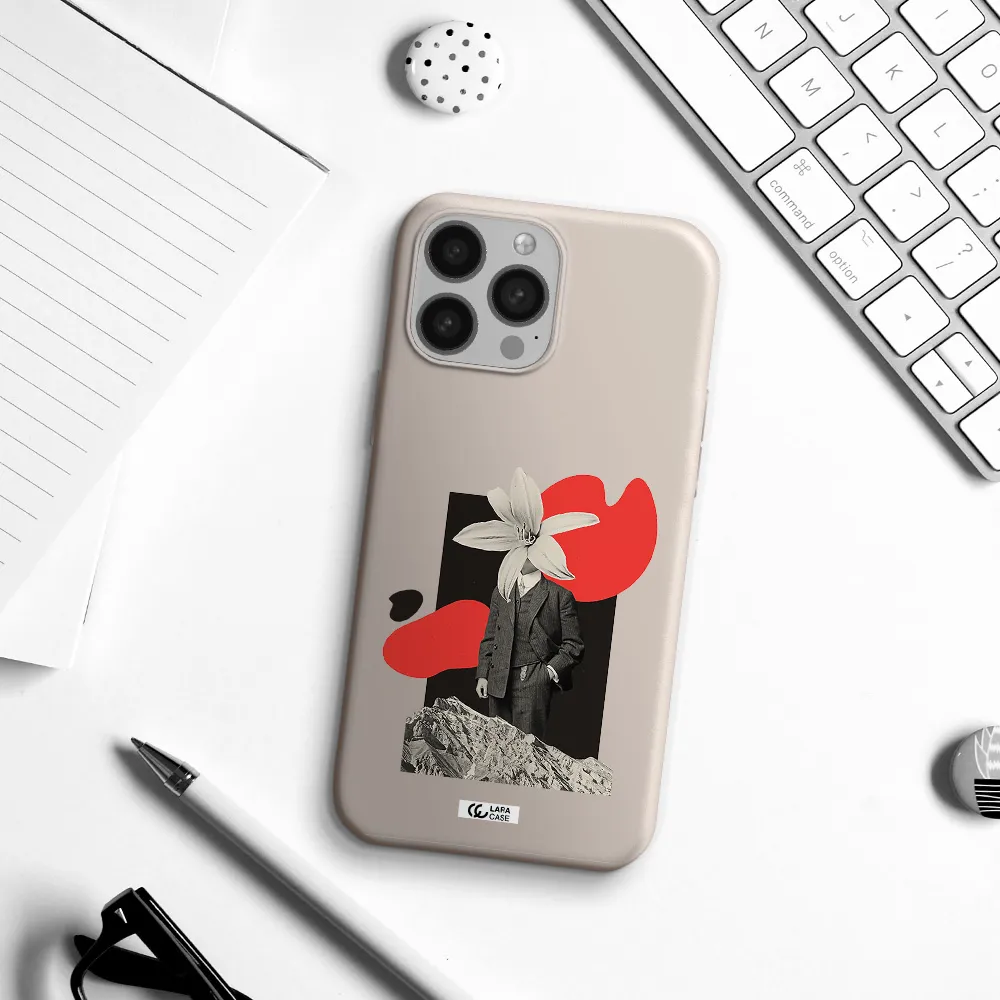 a man in a suit with a flower head Apple iPhone 13 Pro Max Silicone Stone Case