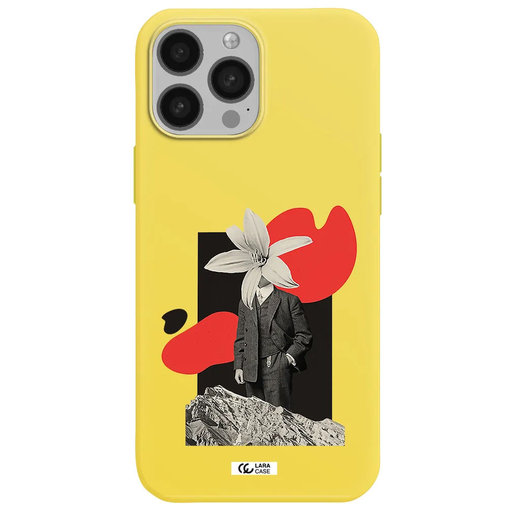 a man in a suit with a flower head Apple iPhone 13 Pro Silicone canary yellow Case