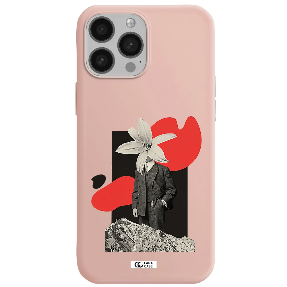 a man in a suit with a flower head Apple iPhone 13 Pro Silicone pastel pink Case