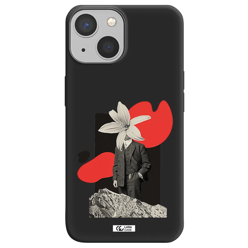 a man in a suit with a flower head Apple iPhone 13 Silicone black Case