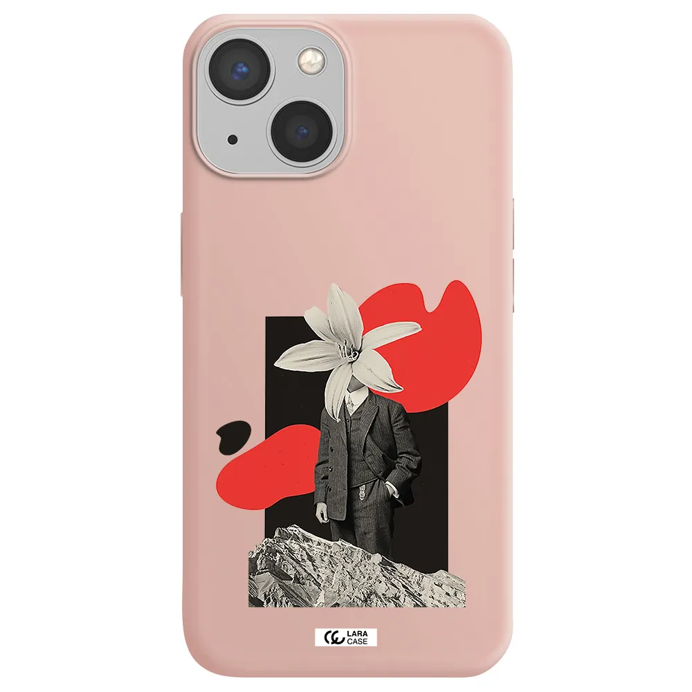 a man in a suit with a flower head Apple iPhone 13 Silicone pastel pink Case