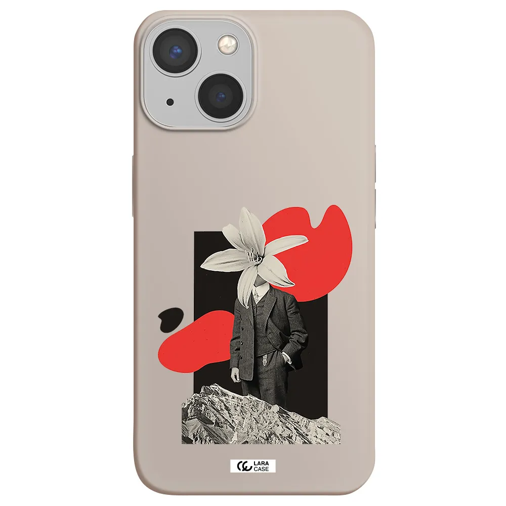 a man in a suit with a flower head Apple iPhone 13 Silicone Stone Case