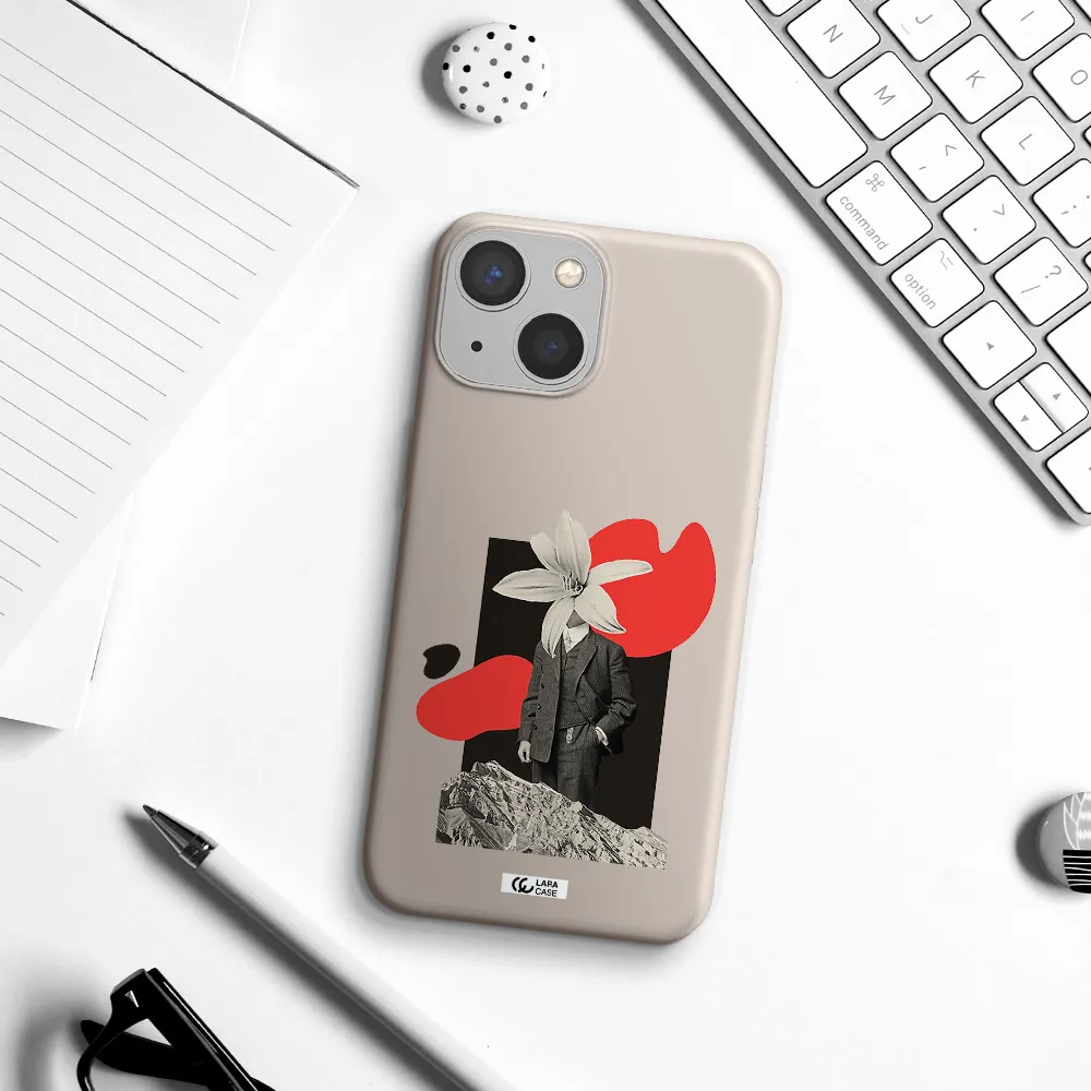 a man in a suit with a flower head Apple iPhone 13 Silicone Stone Case