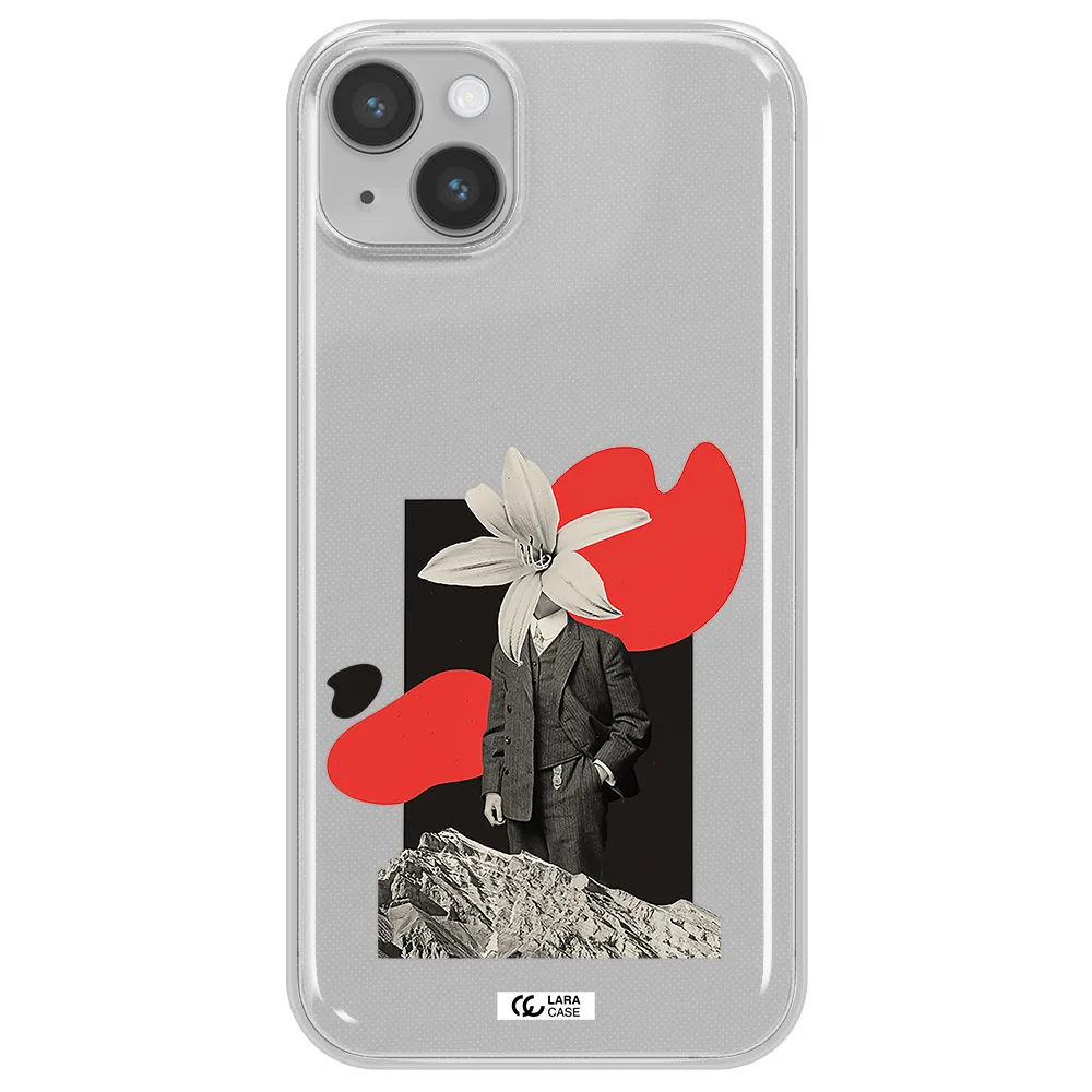 a man in a suit with a flower head Apple iPhone 14 Clear TPU Case