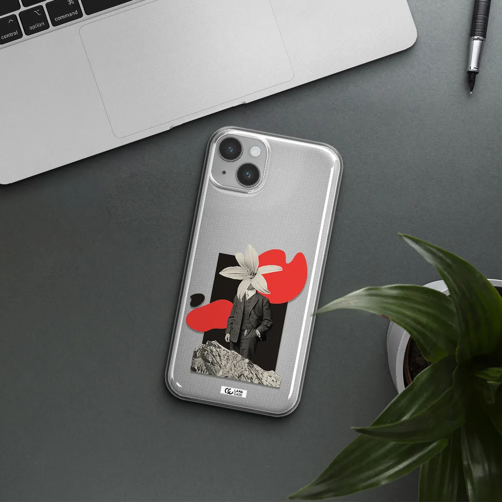a man in a suit with a flower head Apple iPhone 14 Clear TPU Case